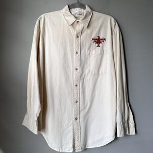 Vintage PR Weiss Shirt Men Large Off White Western Thunderbird‎ Embroidery USA